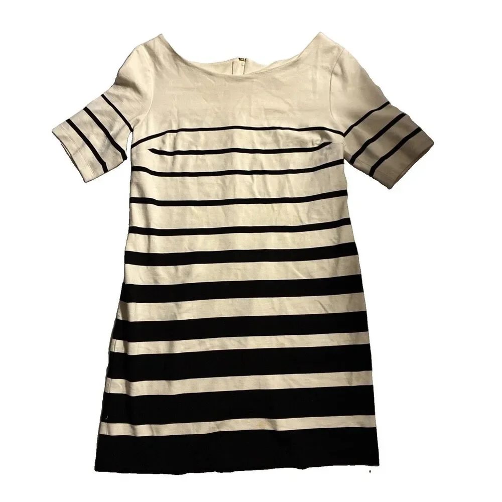 banana republic black and white dress Women's Stretch Short Sleeve Zip Size 12 Size:M petite Striped dress prom dress custom made Asymmetrical Dresses Spring/Summer 2025: